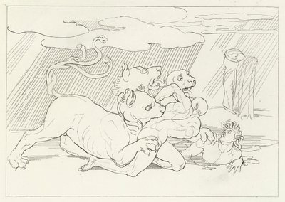 Cerberus, Inferno, Canto 6 (gravering) av John (after) Flaxman