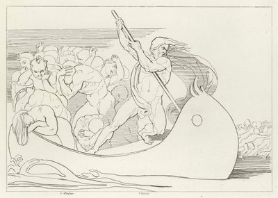 Charons båt, Inferno, Canto 3 (gravering) av John (after) Flaxman