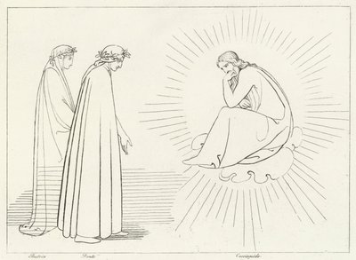 Dante diskurserer med Cacciaguida, Paradise, Canto 17 (gravering) av John (after) Flaxman