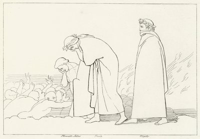 Dante diskurserer med sin lærer, Inferno, Canto 15 (gravering) av John (after) Flaxman