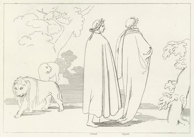 Entering the Dark Wood, Inferno, Canto 1 (gravering) av John (after) Flaxman