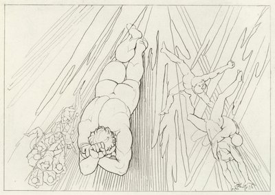 Lucifer, Skjærsilden, Canto 12 (gravering) av John (after) Flaxman