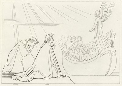 The Bark of Purgatory, Purgatory, Canto 2 (gravering) av John (after) Flaxman