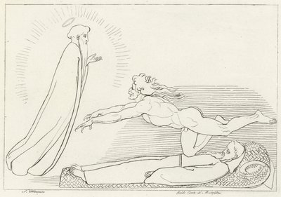 Striden om Guido De Montefeltro, Inferno, Canto 27 (gravering) av John (after) Flaxman