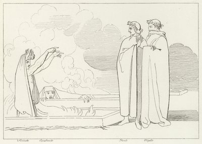 The Fiery Sepulchres, Inferno, Canto 10 (gravering) av John (after) Flaxman