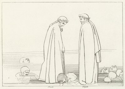 The Frozen Lake, Inferno, Canto 32 (gravering) av John (after) Flaxman