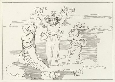 The Furies, Inferno, Canto 9 (gravering) av John (after) Flaxman