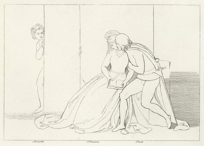 The Lovers Surprised, Inferno, Canto 5 (gravering) av John (after) Flaxman