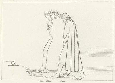 Møtet med Statius, Skjærsilden, Canto 21 (gravering) av John (after) Flaxman