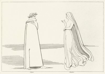 Virgil og Beatrice Meeting, Inferno, Canto 2 (gravering) av John (after) Flaxman