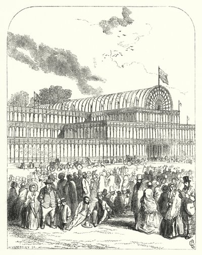 Crystal Palace i Hyde Park, London, arena for den store utstillingen i 1851, designet av Joseph Paxton og Charles Fox (gravering) av John (after) Gilbert