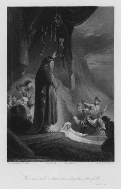The Raising of Lazarus, Johannes XI, 43 (gravering) av John (after) Gilbert