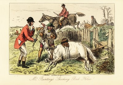 Engelsk herremann med sin falne hest under en revejakt av John (after) Leech