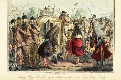 Kong George I av England går ombord på den kongelige bussen til Osnabruck natt til hans død, 22. juni 1727 av John (after) Leech