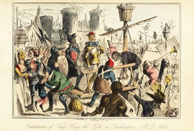 Kong Henry V av England går ombord på Trinity ved Southampton av John (after) Leech