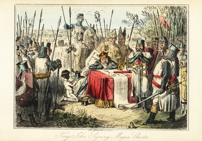 Kong John omgitt av baroner og biskoper som signerer Magna Carta ved Runnymede av John (after) Leech
