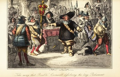 Oliver Cromwell fjernet mace fra Commons Chamber og oppløste Rump Parliament i 1653 av John (after) Leech