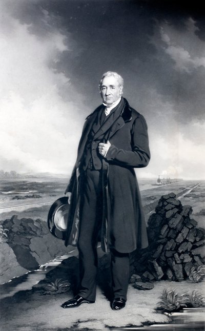 George Stephenson , engelsk ingeniør og jernbanepioner (litho) av John (after) Lucas