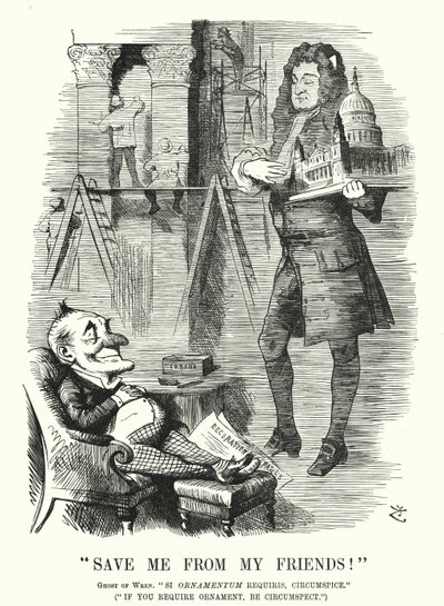 Punch tegneserie: Save Me from My Friends - spøkelset til Sir Christopher Wren og dekorasjonen av St Paul