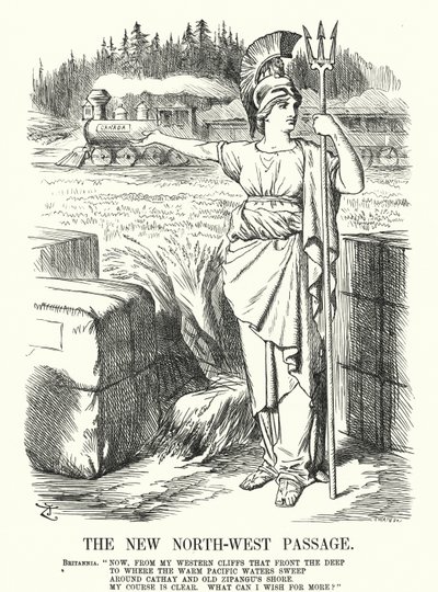 Punch tegneserie: The New North-West Passage - Canadian Pacific Railway (gravering) av John (after) Tenniel