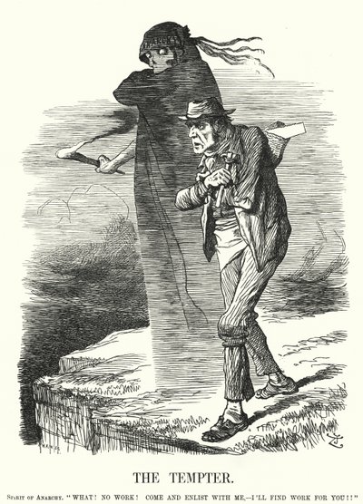 Punch tegneserie: The Tempter - anarkismens fristelse for arbeidsledige (gravering) av John (after) Tenniel