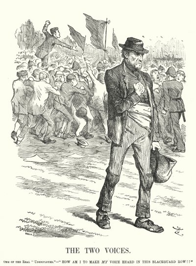 Punch tegneserie: The Two Voices - arbeidsledighet og sosial uro i det viktorianske Storbritannia (gravering) av John (after) Tenniel