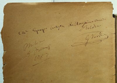 Autografert dedikasjon av Giuseppe Verdi (1813-1901) til Giovanni Boldini (1842-1931) av Walter Charles Mills