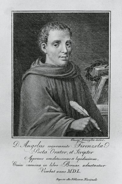 Portrett av Agnolo Firenzuola (1493-1543), italiensk forfatter og humanist, gravering av Giuseppe Benaglia (ca 1796-ca 1830) av Walter Charles Mills