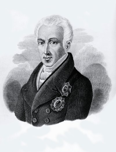 Portrett av grev Ioannis Antonios Kapodistrias (1776-1831), president i Den greske republikk fra 1828 til 1831, gravering av Walter Charles Mills