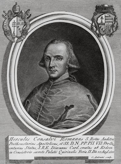 Portrett av Ercole Consalvi (1757-1824), italiensk kardinal og politiker, gravering av Carlo Antonini av Walter Charles Mills
