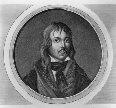 Portrett av Francois Severin Marceau-Desgraviers (1769-1796), fransk general for revolusjonskriger, gravering av Walter Charles Mills