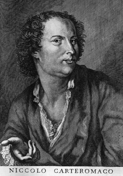 Portrett av Niccolo Forteguerri, også kjent som Niccolo Carteromaco (1674-1735), italiensk poet, gravering av Walter Charles Mills