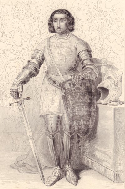 Portrett av Filip av Artois, greve av Eu (1358-1397), gravering, 20x13 cm, fra Galerie Historique de Versailles, Histoire de France, Charles Gavard Publisher, Paris, ca. 1840 av Walter Charles Mills