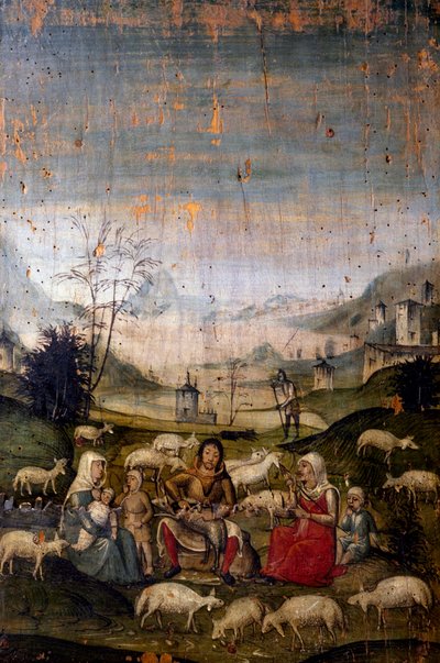 Scene fra Det gamle testamente, malt tavle, detalj fra skapene til det gamle sakristiet, kirken St Mary the Gracious (UNESCOs verdensarvliste, 1980), Milano. Italia av Walter Charles Mills