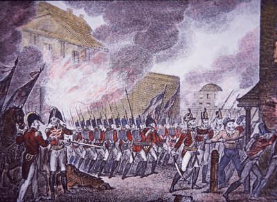 The Burning of Washington (farget gravering) av Walter Charles Mills