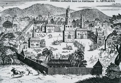 Kosakkene ledet av Stepan Razin angrep Astrakhan festning i 1670, Russland av Walter Charles Mills