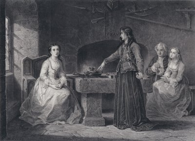 Illustrasjon for The Pirate av Sir Walter Scott (gravering) av John Adam P. Houston