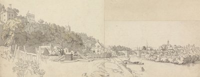 En by sett fra bredden av en elv av John Alexander Gresse