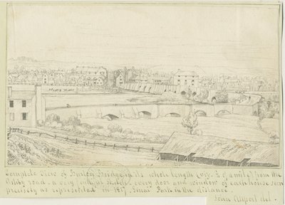 Burton-upon-Trent Bridge and Town: pennetegning, 1817 av John Allport