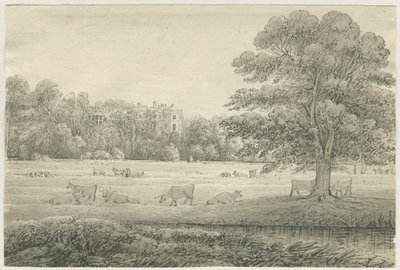Hagley Hall: penn- og vasketegning, 4. mai 1814 av John Allport