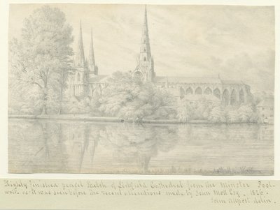 Lichfield Cathedral - South West View: blyanttegning av John Allport