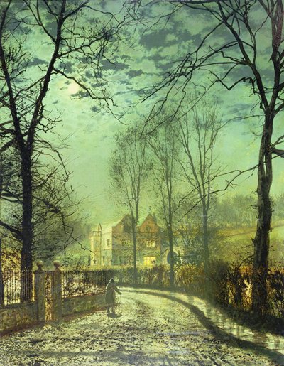 En månebelyst vei, 1800-tallet av John Atkinson Grimshaw