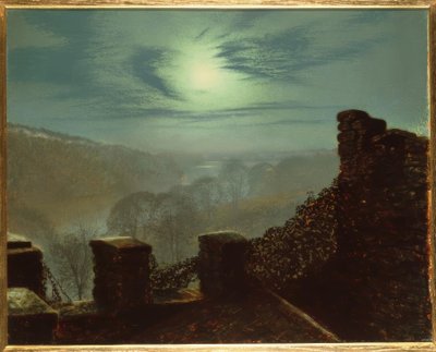 J.A.Grimshaw, Fullmåne bak cirrusskyen fra Roundhay P. av John Atkinson Grimshaw