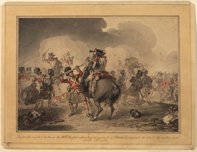 42nd Highlanders at Waterloo, 1815 (penn og blekk wc på papir) av John Augustus Atkinson