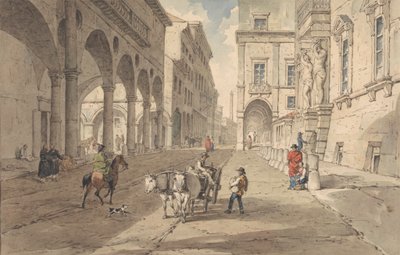 Bologna, utsikt i Strada Maggiore av John Augustus Atkinson