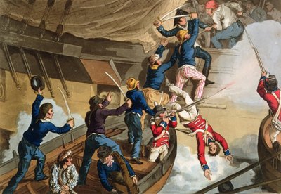 British Sailors Boarding a Man of War, gravert av Fry og Sutherland, fra 