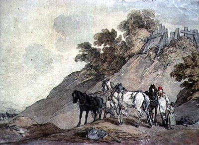 Handlevogn og team ved en grusgrav av John Augustus Atkinson