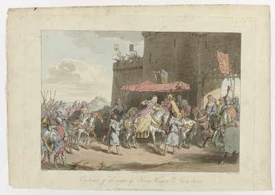 Kostyme for regjeringen til kong Henrik 3, Anno 1250, 1. mars 1814 av John Augustus Atkinson
