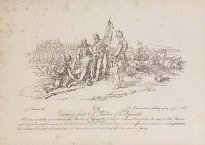 Død av oberstløytnant William Miller fra 1. garde i slaget ved Quatre Bas av John Augustus Atkinson