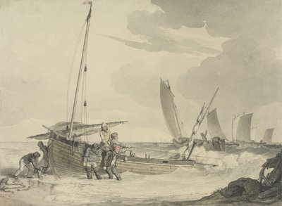 Fisherman putting out to Sea, ca. 1810 (wc med penn og blekk på papir) av John Augustus Atkinson